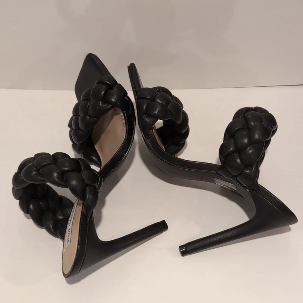 Steve Madden Black Braided Heeled Sandals Keeley Size 9 - Picture 5 of 10